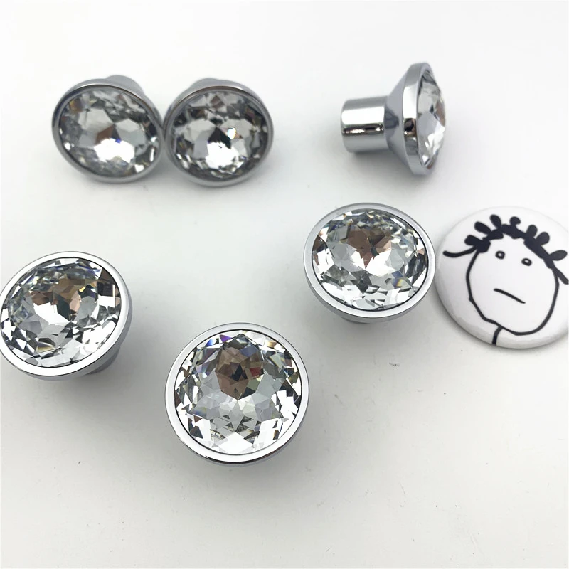 LCH 35MM 크롬 아연 베이스 캐비닛 손잡이 도어 손잡이에 새로 디자인된 사각형 투명 크리스탈 캐비닛 손잡이