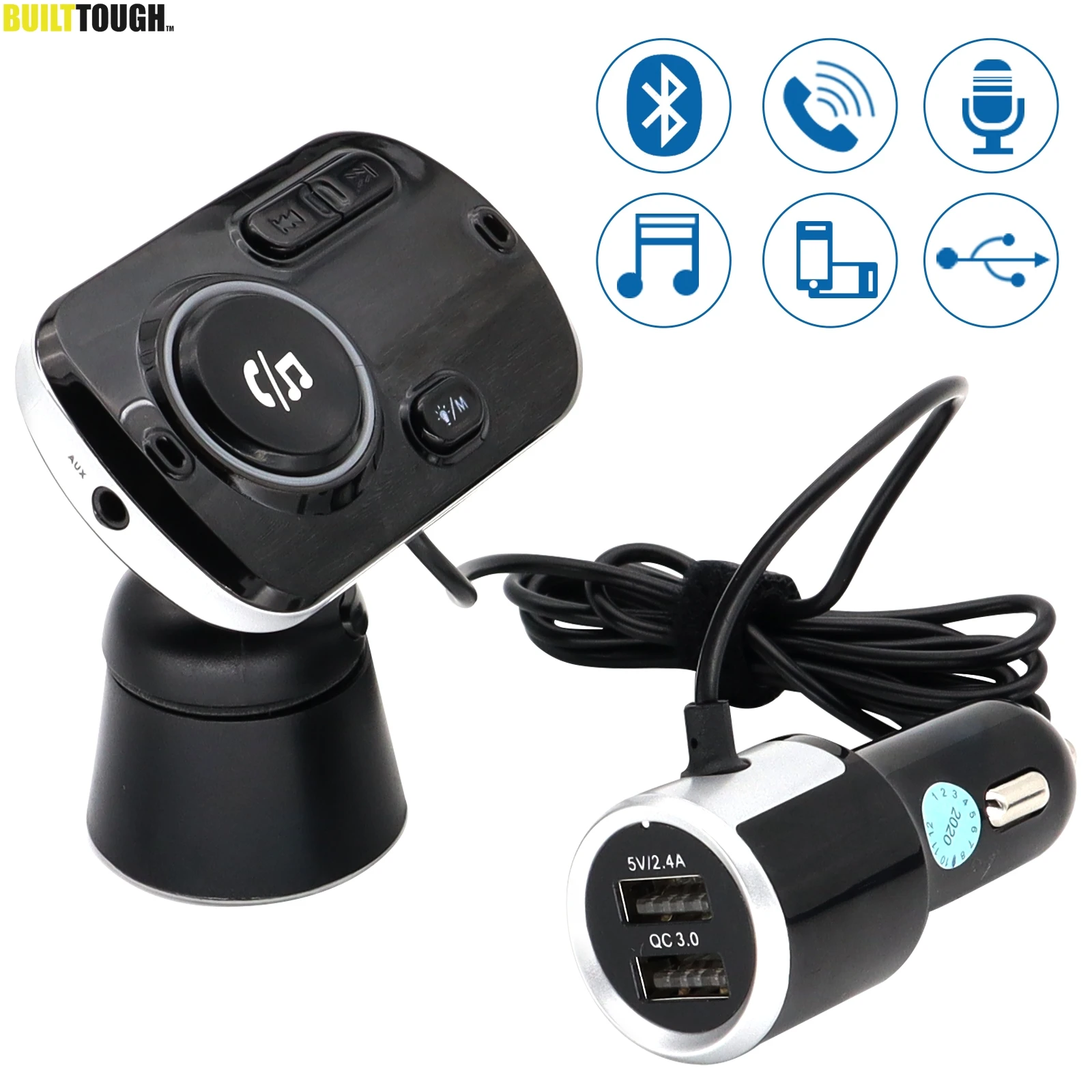 5.0 FM Transmitter Dual USB Fast Charger Hands-free MP3 Modulator Player Wireless Aux Audio Receiver Bluetooth-compatible