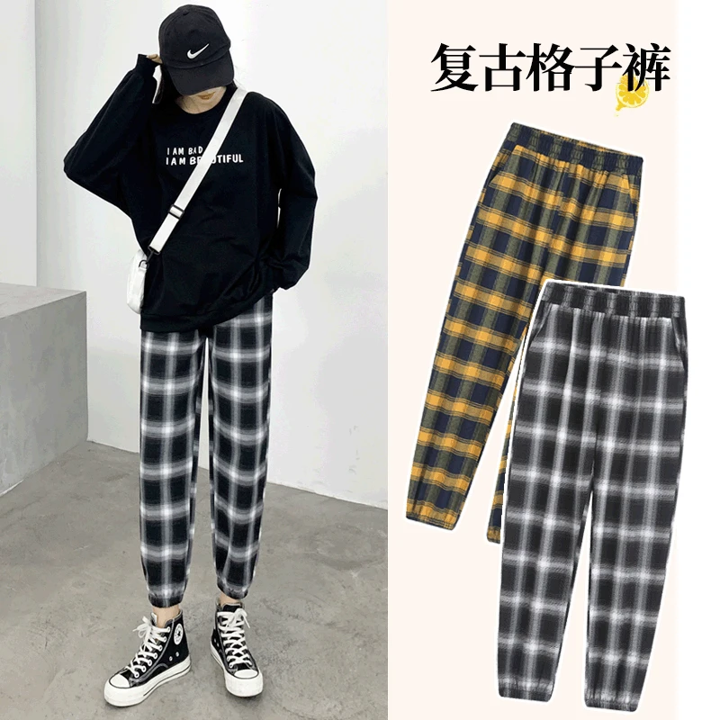 Casual Loose Plaid Haren Pants Women Trousers 2022 Summer Streetwear Harem Jogger Pants Ladies Sports Pants Nine