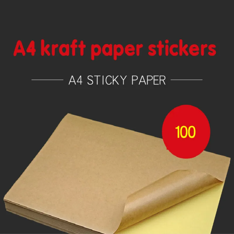 A4 Kraft Sticker Writing Carton Color Inkjet Laser Printing Self-adhesive Adhesive Leather Label Sticker Yellow Paper 100 Pieces