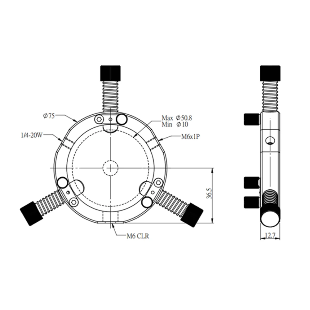 Adjustable lens frame Clamping D10-51mm Self-centerIng Physical optics experiment Mirror support Lens clamp