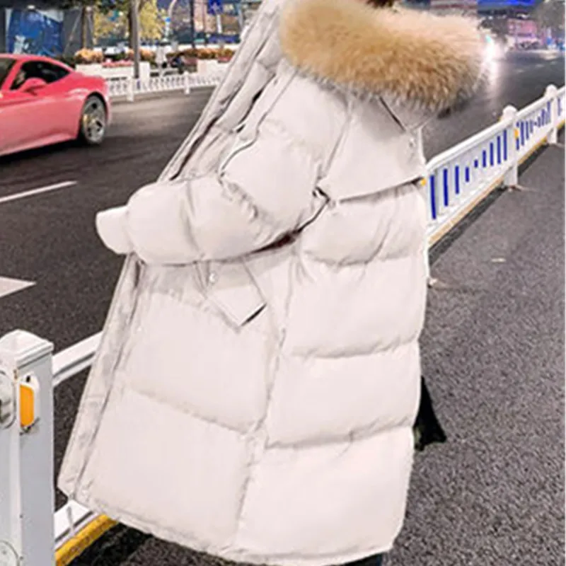 2023 Winter Women's Coat Down Jacket Thicken Long Hooded Padded  Coats Female Oversize Loose Wadded Warm Down Cotton Parka Green