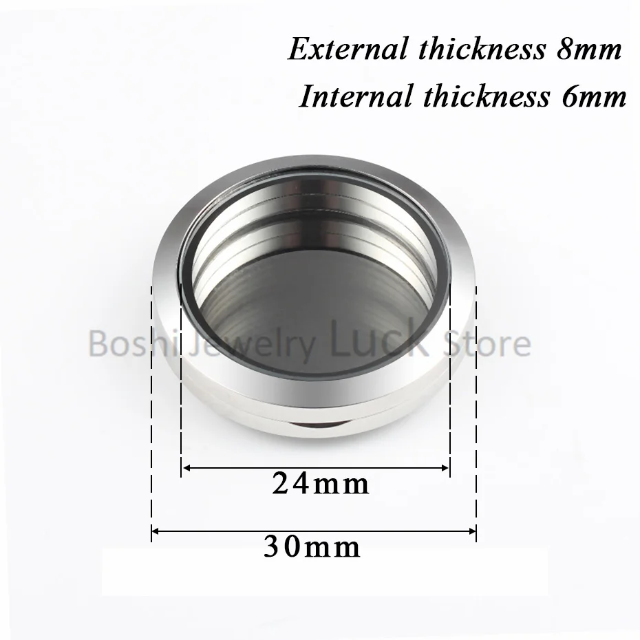 Boshi Jewelry Stick Floating Locket For Cellphone 30mm Stainless Steel Glass Living Memory Locket Stone Storage Box Sticker