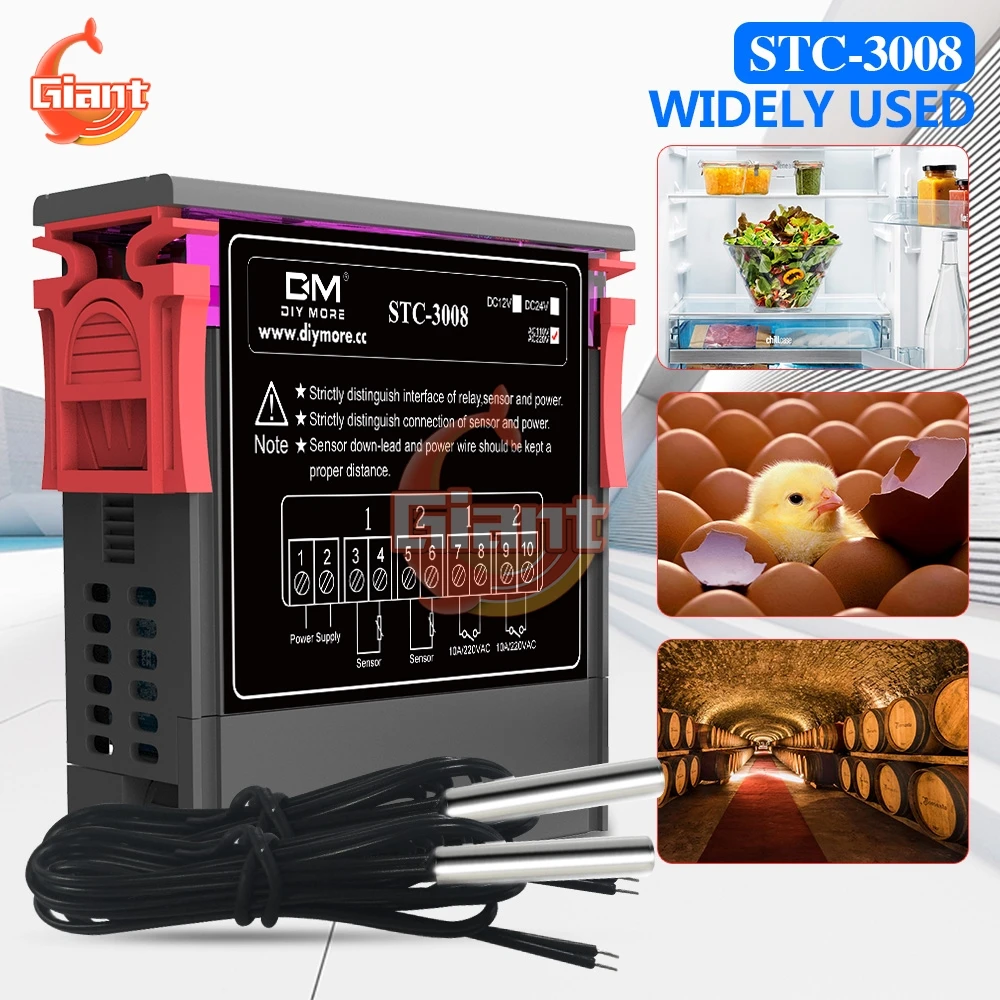 STC-3008 110V 220V Thermostat Temperature Controller for Bird Two Relay Output Temperature Regulator Heating Cooling Thermometer