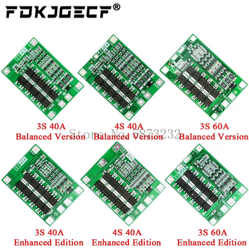 3S/4S 40A 60A Li-ion Lithium Battery Charger Protection Board 18650 BMS For Drill Motor 11.1V 12.6V/14.8V 16.8V Enhance/Balance