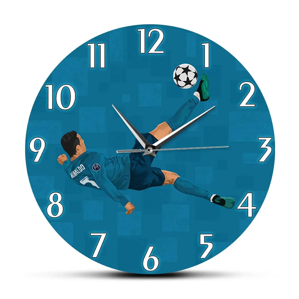 Ronaldo Moment Overhead Kick Artwork orologio da parete decorativo per Boy Room Football Iconic orologi orologio da parete ventagli da calcio regalo