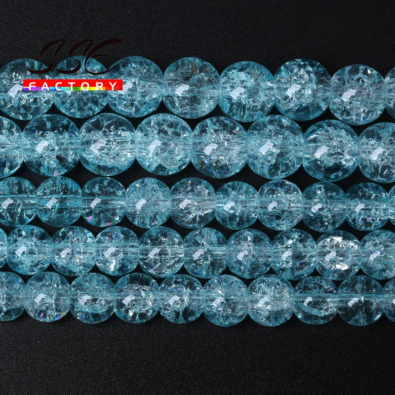 Natural Blue Cracked Crystal Beads Glass Quartz Round Loose Spacer Beads Diy Bracelet For Jewelry Making Wholesale 8 10 12mm 15"