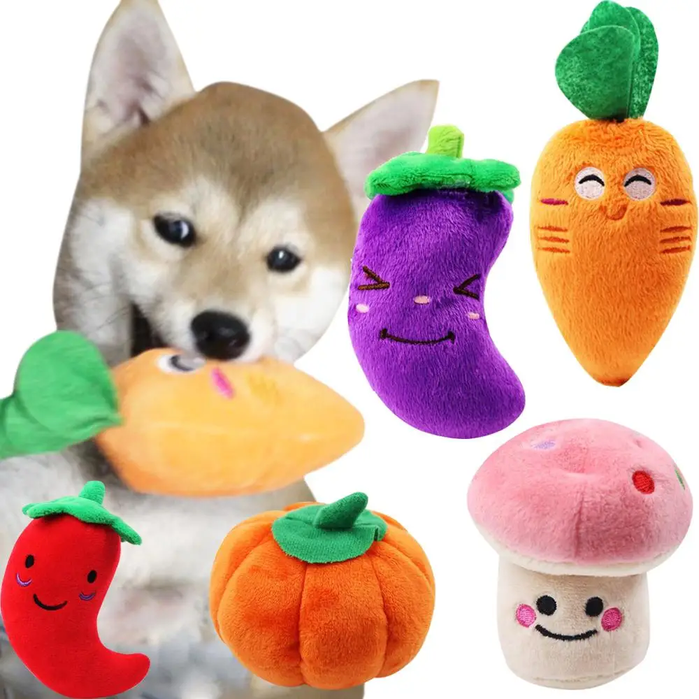 Squeaky Dog Toys Vegetables Plush Puppy Dogs Toy Sound Squeaker Chew Pet Bite Play Carrot Chili Pumpkin Eggplant Mushroom Plush