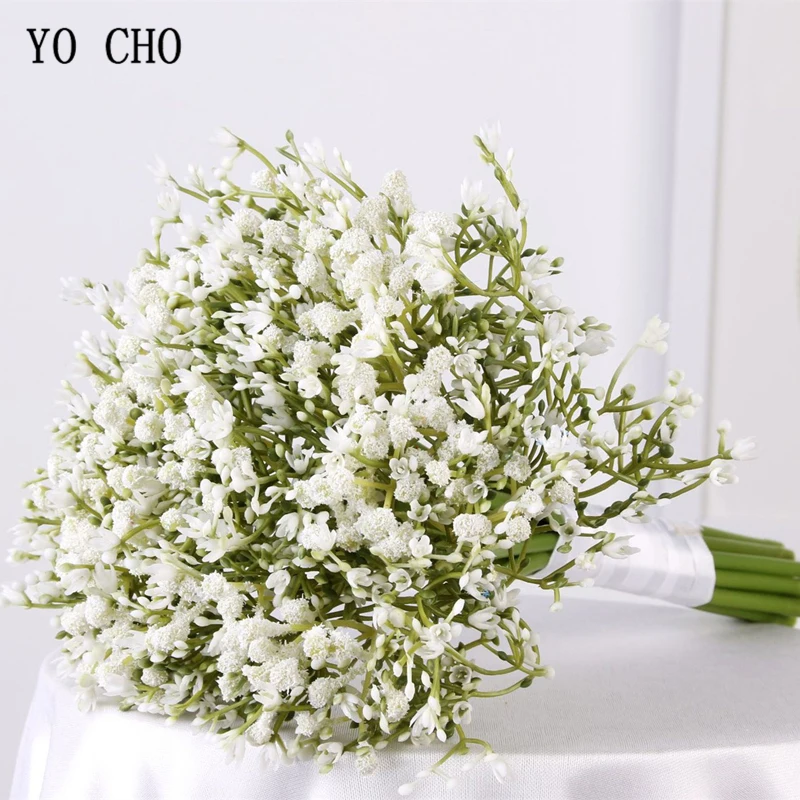 YO CHO Bride Wedding Flower Bouquet Bridesmaid Babysbreath Bouquets Purple Artificial Flower Babysbreath Wedding Accessories