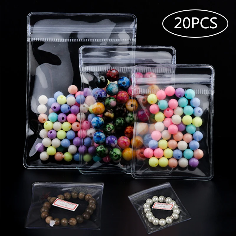 20pcs/lot Transparent PVC Self Sealing Plastic Jewelry Zip Lock Bags Thick Clear Ziplock Earrings Pendant Packaging Storage Bags