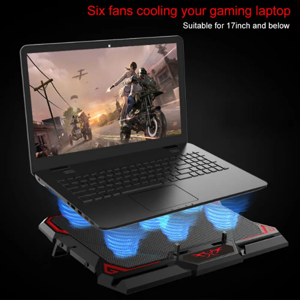 TISHRIC Gaming Laptop Cooler Base Notebook Fan Stand Cooling Radiator Silent Cooling 6 Fan 2 USB Port Laptop Accessories