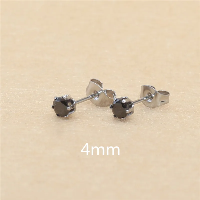 Edelstahl mit AAA-runden, schwarzen Zirkonia-Steinen, Ohrringe für Damen und Herren, vergoldet, hypoallergen, hochwertiger Schmuck. – Detail 18