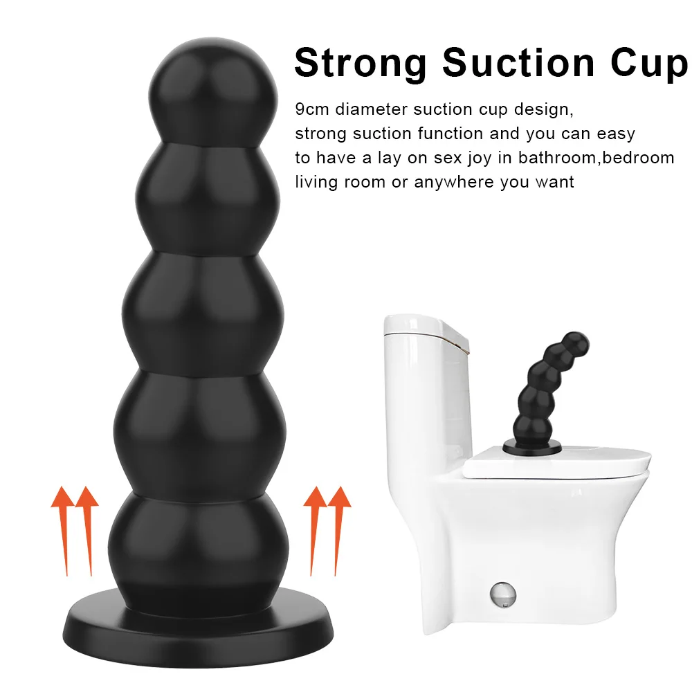 IKOKY Liquid Silicone 5 Beads Big Dildos Anal Plugs Strong Suction Cup Female Male Masturbator Butt Plug Sex Toys for Women Men