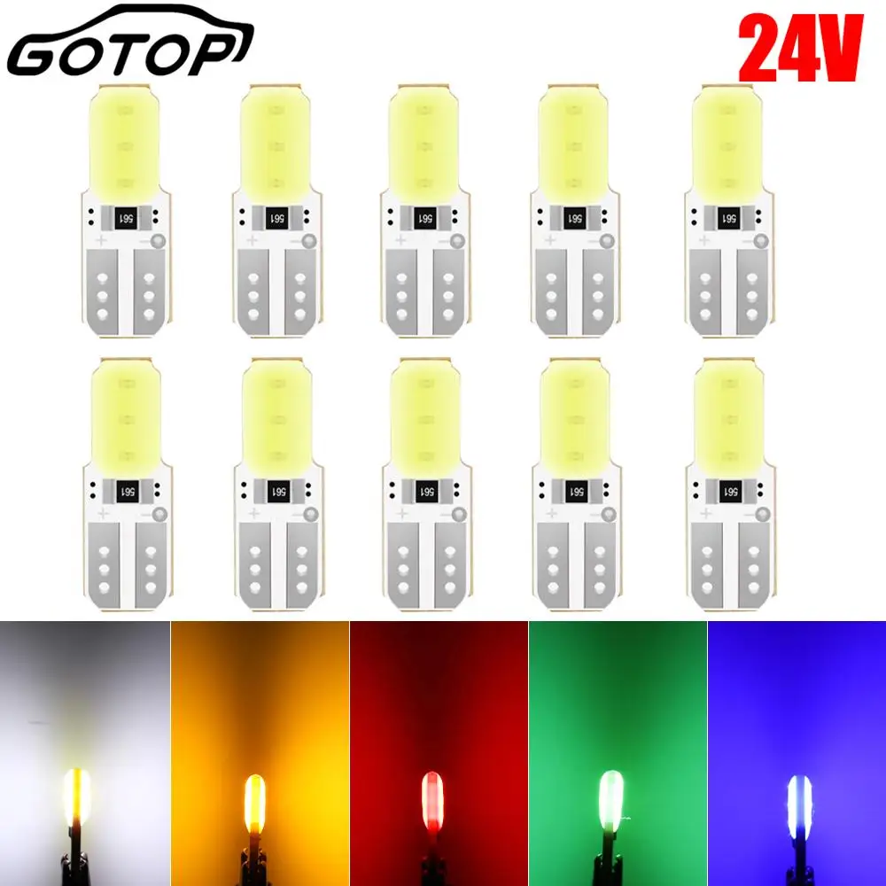 10pcs T10 Led Bulb W5W 194 168 2SMD COB DC 24V LED Wedge Light Bulb Lamp Interior Side Dashboard License Light Car Styling 24V