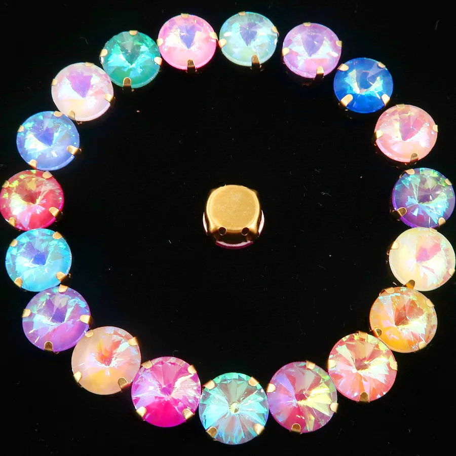 Rivoli Runde Form Gold Krallenfassung 8mm 10mm Jelly Candy & AB Glaskristall Aufnähbare Strassperlen für Hochzeitskleid DIY Verzierung – Detail 4