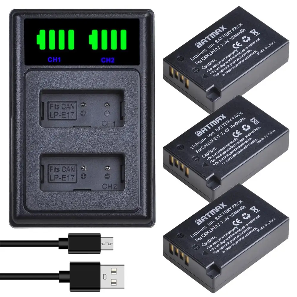 Batmax LP-E17 LPE17 LP E17 batería de cámara + cargador USB Dual LED para Canon EOS R8 RP R50 200D 250D M3 M5 M6 750D 760D T6s 800D T8i
