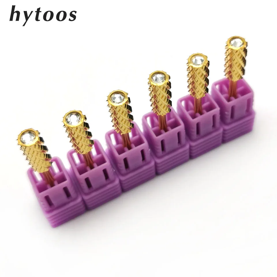 Hytoos 4xc cristal maior barril bits 3/32 cor de ouro carboneto prego broca elétrica manicure rebarbas acessórios remoção gel