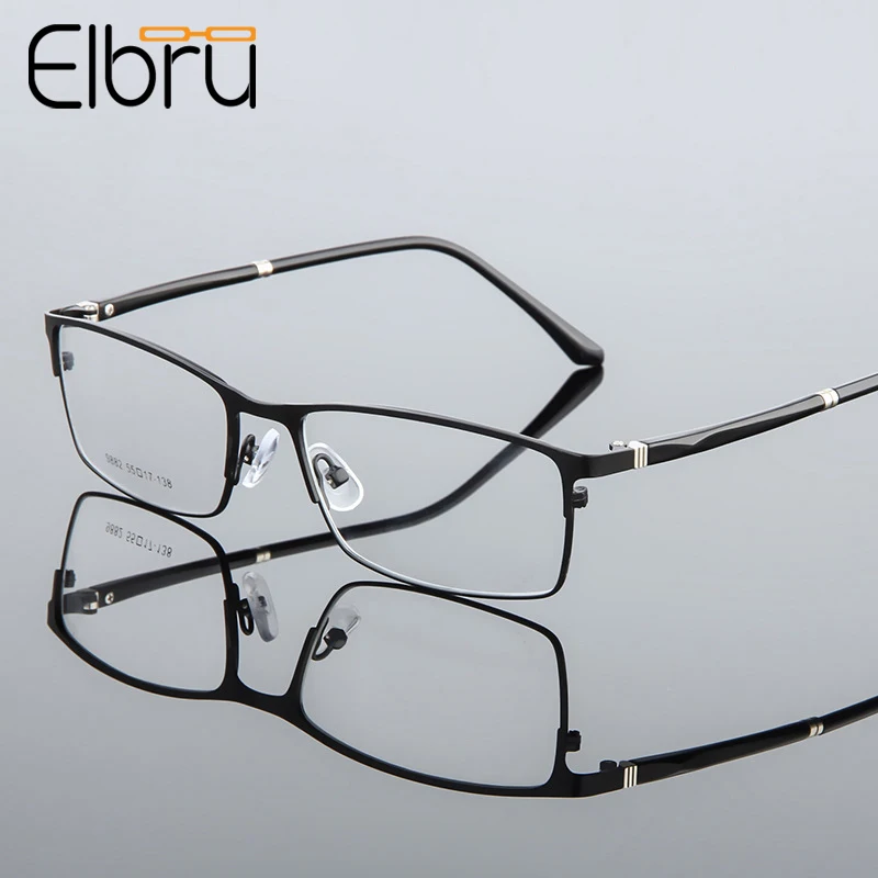 Elbru-Gafas de montura cuadrada de Metal para hombre, anteojos de montura cuadrada de Metal, montura completa de negocios clásica, gafas ópticas para Miopía