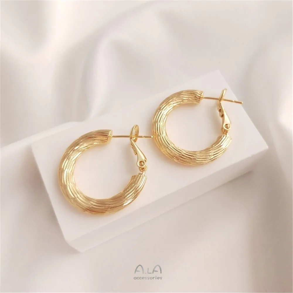 14K Gold Plated Pin Spring Buckle Earrings, Simple Circle Fashion Style, High-end Personality Earrings