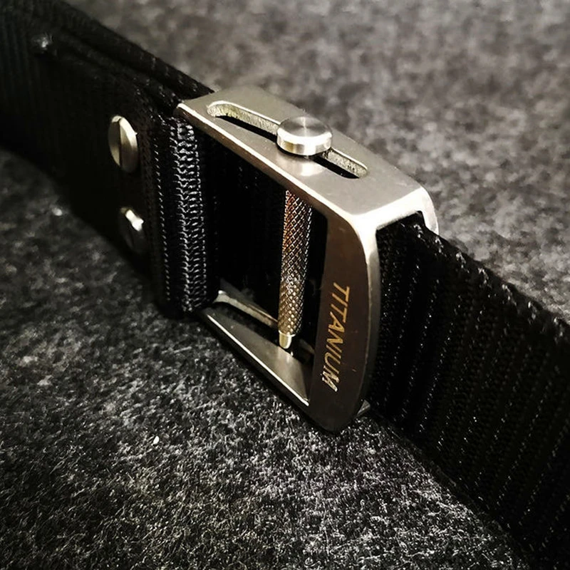 Mens Tactical Nylon Web Belt with Pure Ti Automatic Slid Buckle 3.8 CM