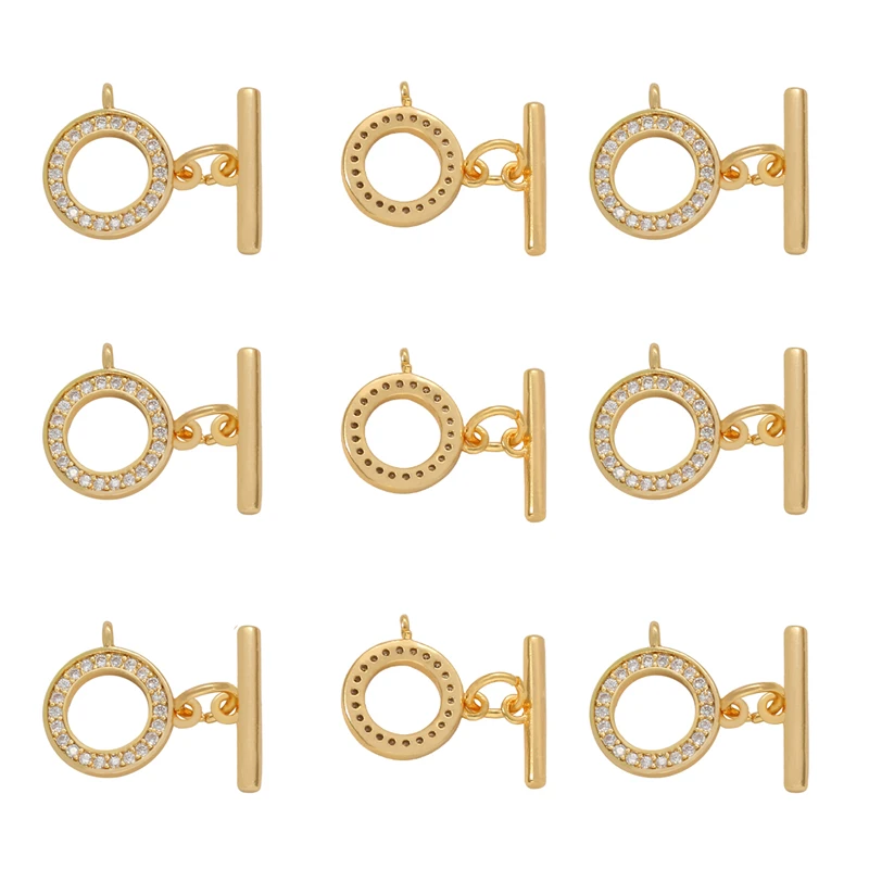 1Set 18K Gold Plated Brass Copper Toggle Clasp with Zircon Rhinestone Fastener Bracelet Buckle Connector for Jewelry Making