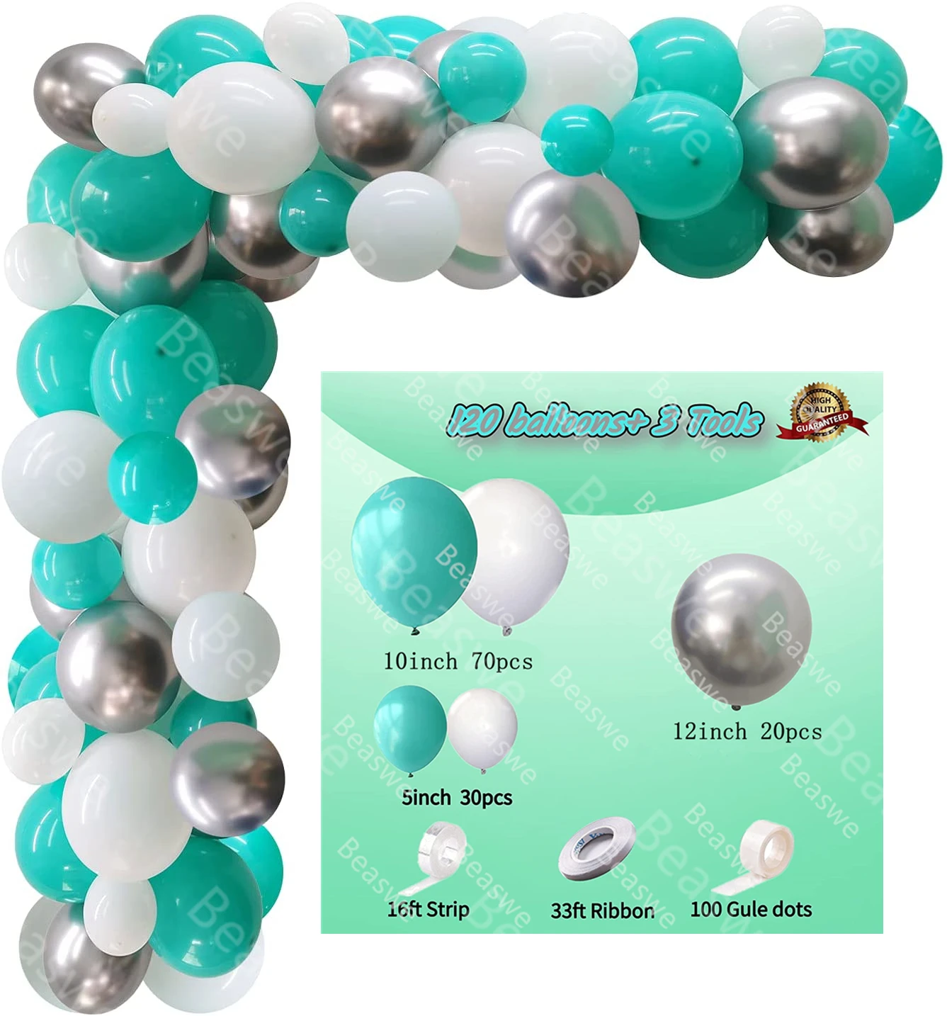 123pcs Teal Balloons Garland Kit Turquoise Balls Arch Wedding Baby Bridal Shower Engagement Anniversary Mermaid Birthday Party