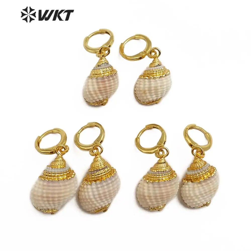 WT-E568 WKT Natural Trumpet Shell Earring 18k Gold Plated Women Fashion Accessory For Summer Beach Jewelry