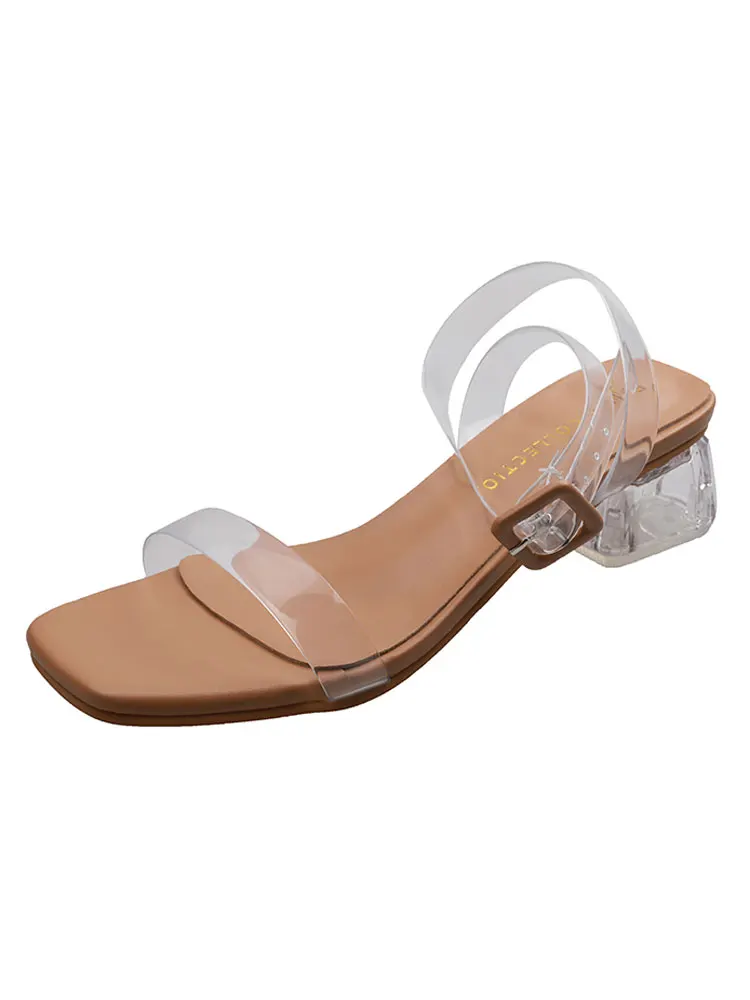 Nuovo cristallo da donna con tacco ruvido trasparente e ruvido sandali con tacco alto in PVC scarpe da donna di moda