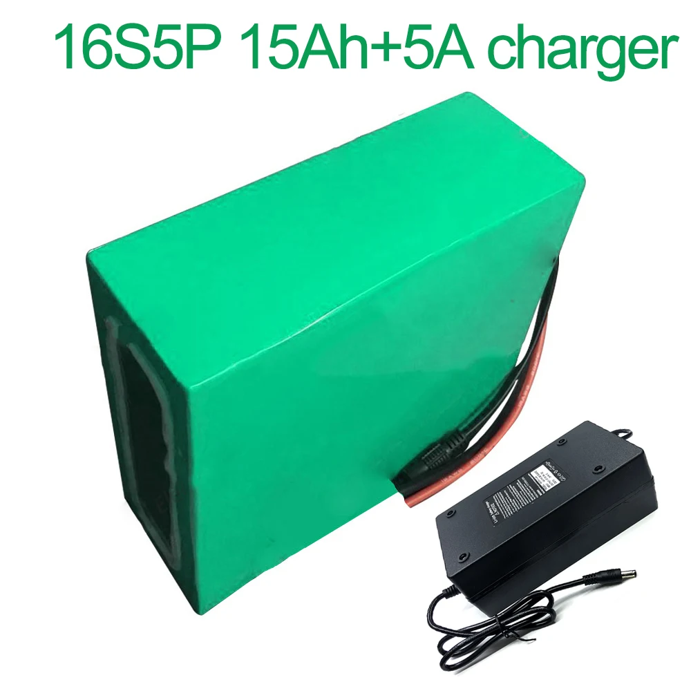 With 5A charger 60V 15Ah 16S5P 18650 Li-ion Battery electric two Three wheeled motorcycle bicycle  ebike 200*165*70mm