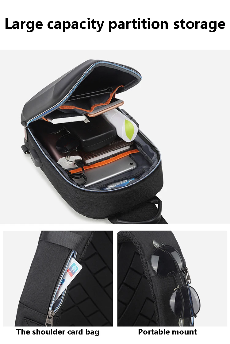 Anti-theft Lock Chest Bag for Men USB Charging Travel Shoulder Bag High-quality Messenger Bags Waterproof Men's Crossbody Bag