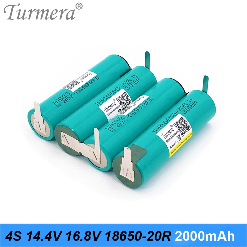 Turmera 4S 14.4V 16.8V INR18650-20RM 2000mAh 4000mAh 20A Bateria de solda para chave de fenda Shrika e uso de aspirador de pó