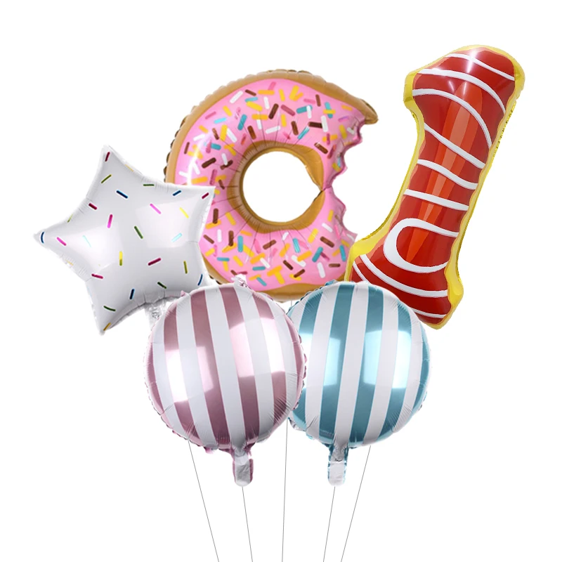 5pcs/lot 32inch Foil Donut Number Balloons with Doughnut Balloon Set Birthday Globos Birthday Party Decorations Kids Baby Shower