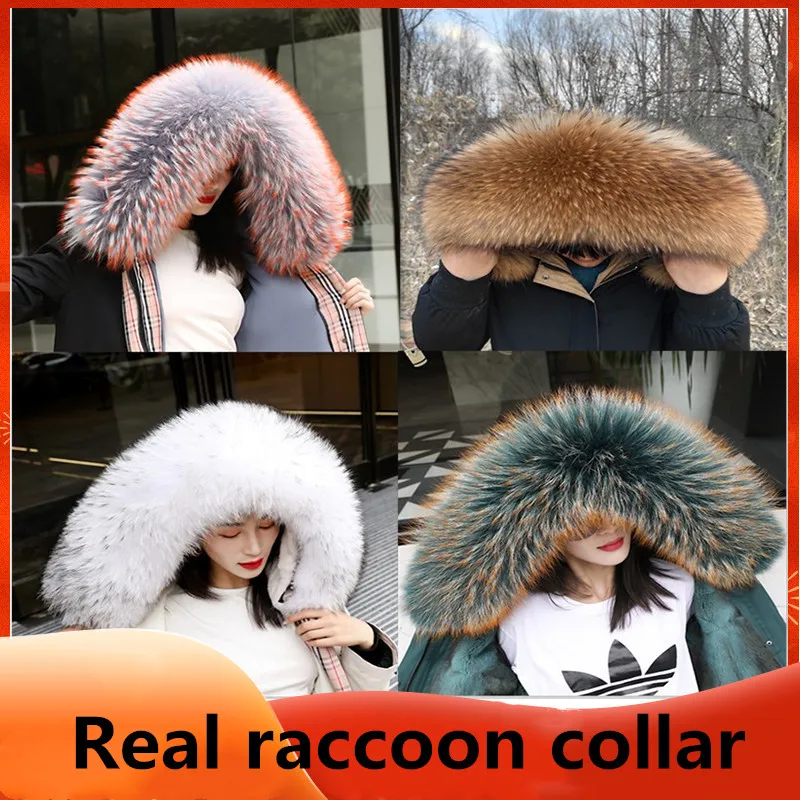 

Jkp Winter Women's Real Raccoon Fur Collar Scarf Thickened Warm Scarf Shawl Bib Multicolor Real Fur Collar Down Jacket Hooded