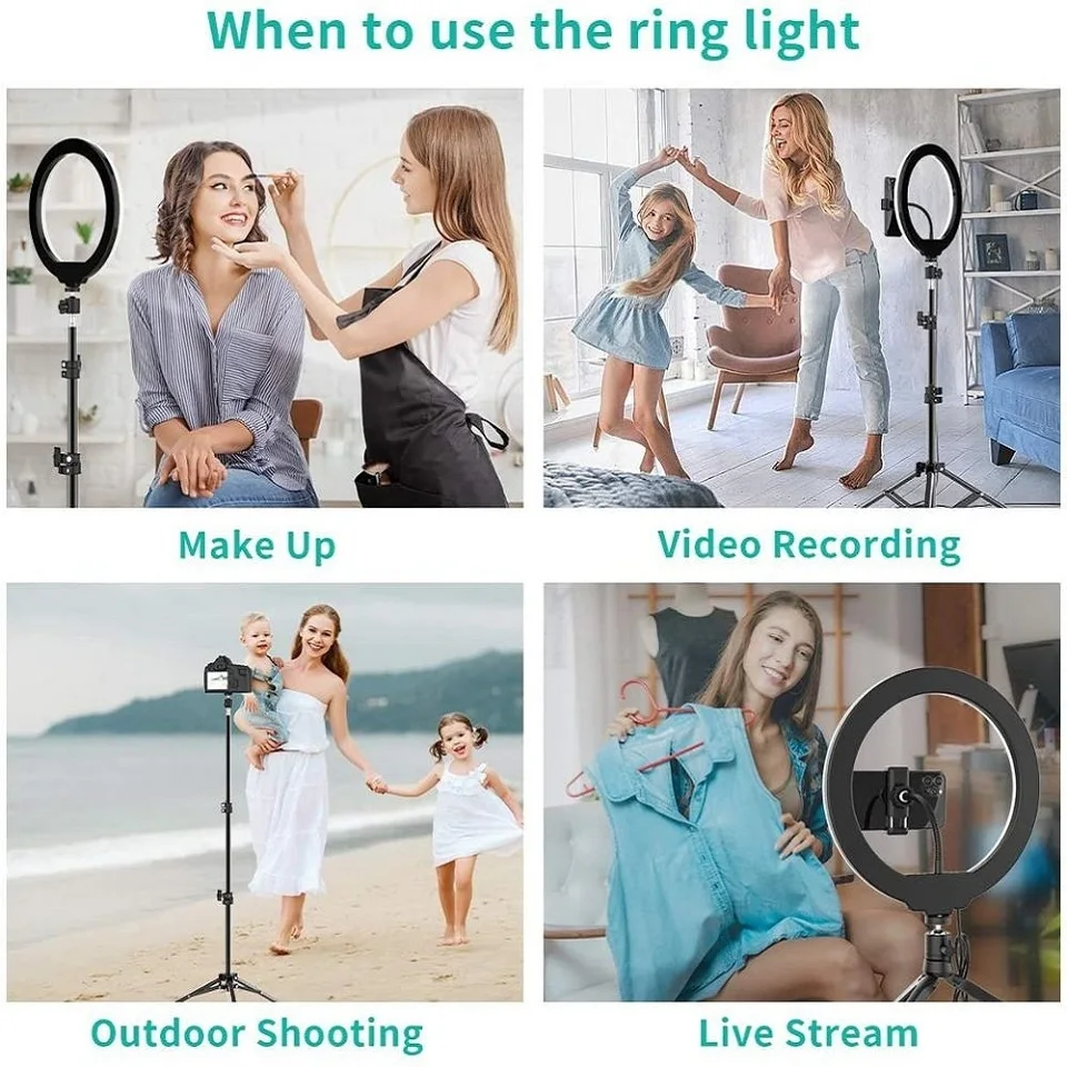 10\'\' LED Selfie Ring Light with Lightweight Lighting Stand MobileTripod Photography Lighting for Makeup Youtube Phone Holder