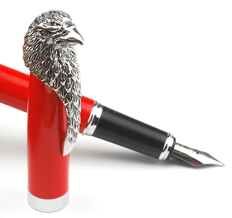 

Fuliwen Classic Metal Owl Fountain Pen Eagle Head Clip Medium Nib 0.7mm Red Barrel For Business Writing Gift Pen