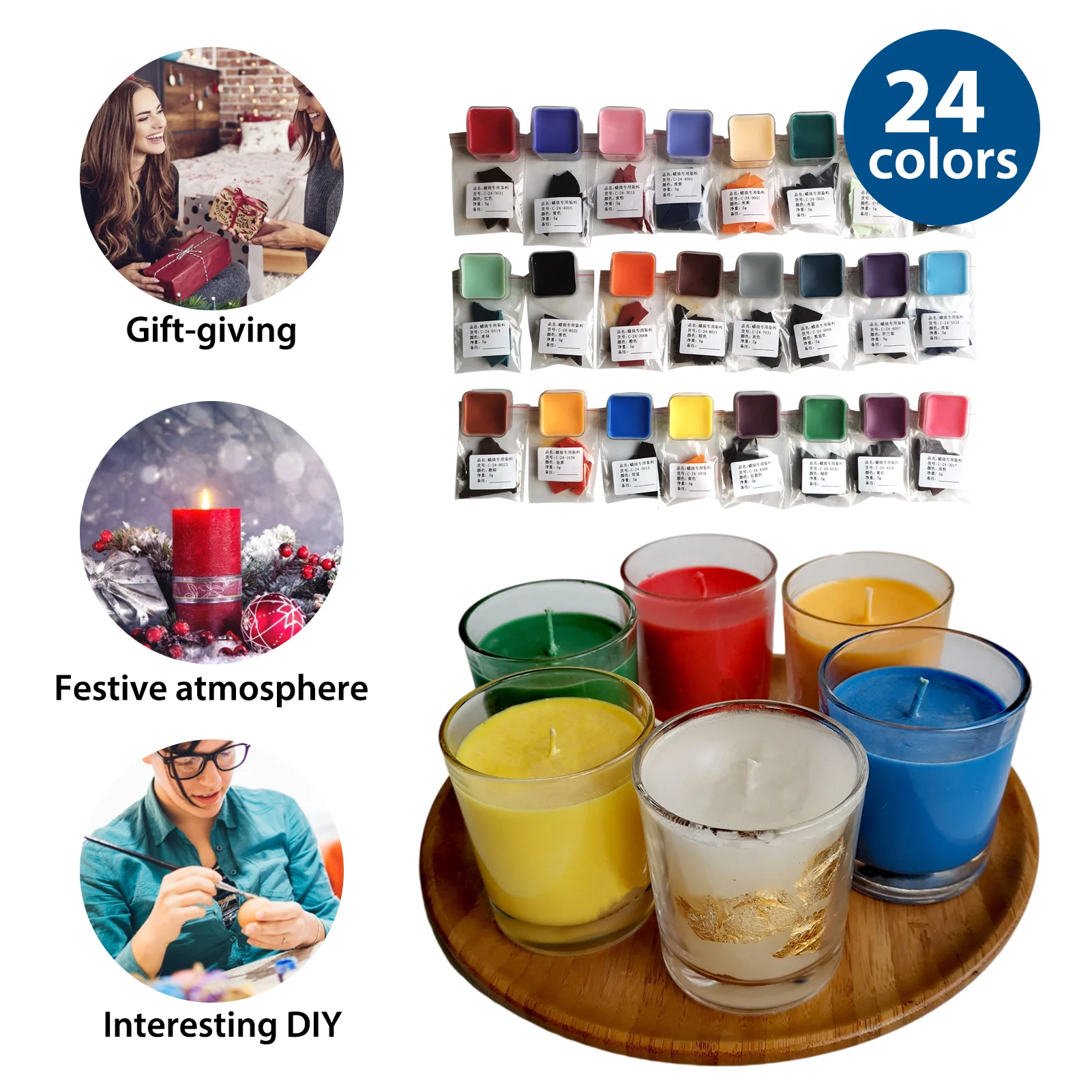 5g/Bag 24 Colors Candle Dye Soy Wax Dye Wax Pigment Colorant For Paraffin Soy Wax Craft DIY Scented Candle Making Supplies