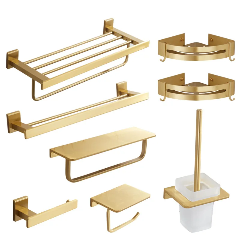 Bathroom Accessories Set Bathroom Tool Sets Brushed Gold Bathroom Shelf Towel Rack Towel Hanger Paper holder Toilet Brush Holder