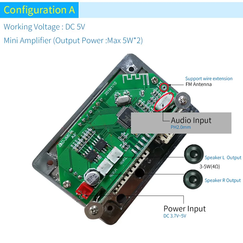 UNISIAN Bluetooth 5.0 decoder Board With Mini Power Output Mp3  Decoding Player Support MP3  WMA WAV FLAC APE Remote Control DAC