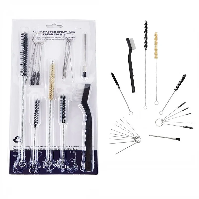 17PCS Gun-Barrel Cleaning Set Needle And Brush Cleaner Tool Kit Suitable for Gun-Barrel Spray Gun Nozzle Auto Parts Cleaning