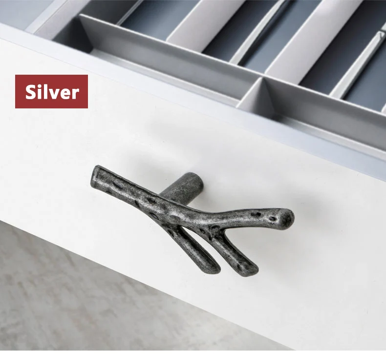 YUTOKO Knöpfe Tür Zieht Hardware Mode Baum Zweig Möbel Griff 96mm 128mm Schwarz Silber Bronze Küche Schrank Griffe – Detail 19