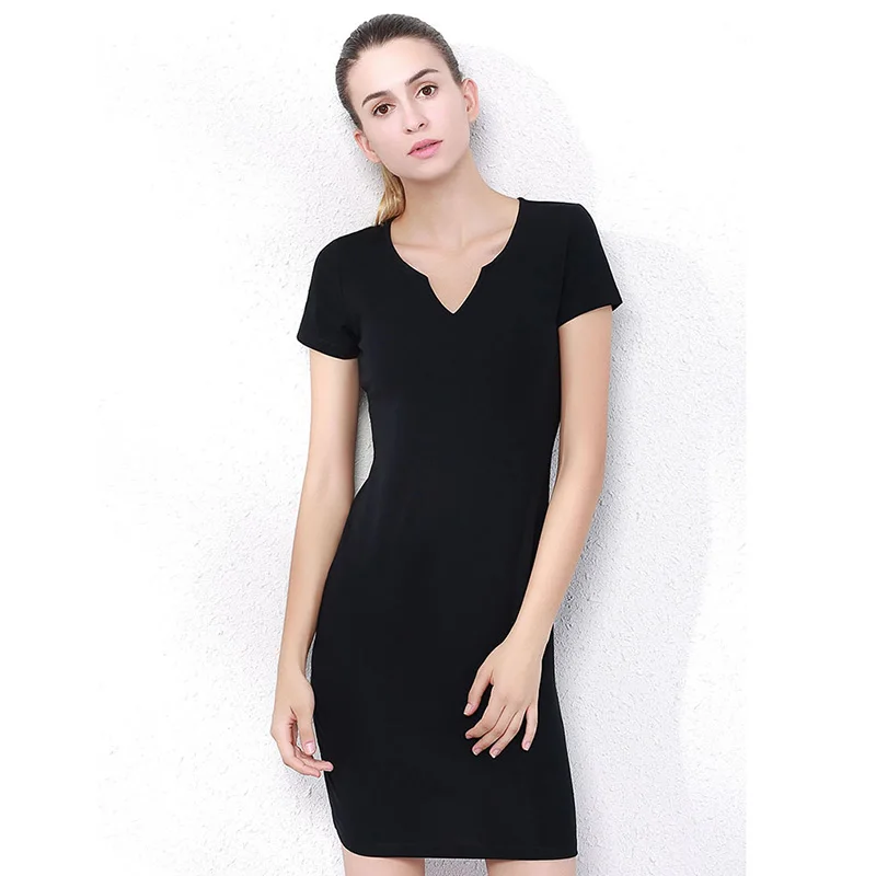 Woman Cotton Soft  Dress Short sleeve V-neck Casual  Elastic Lady office dress