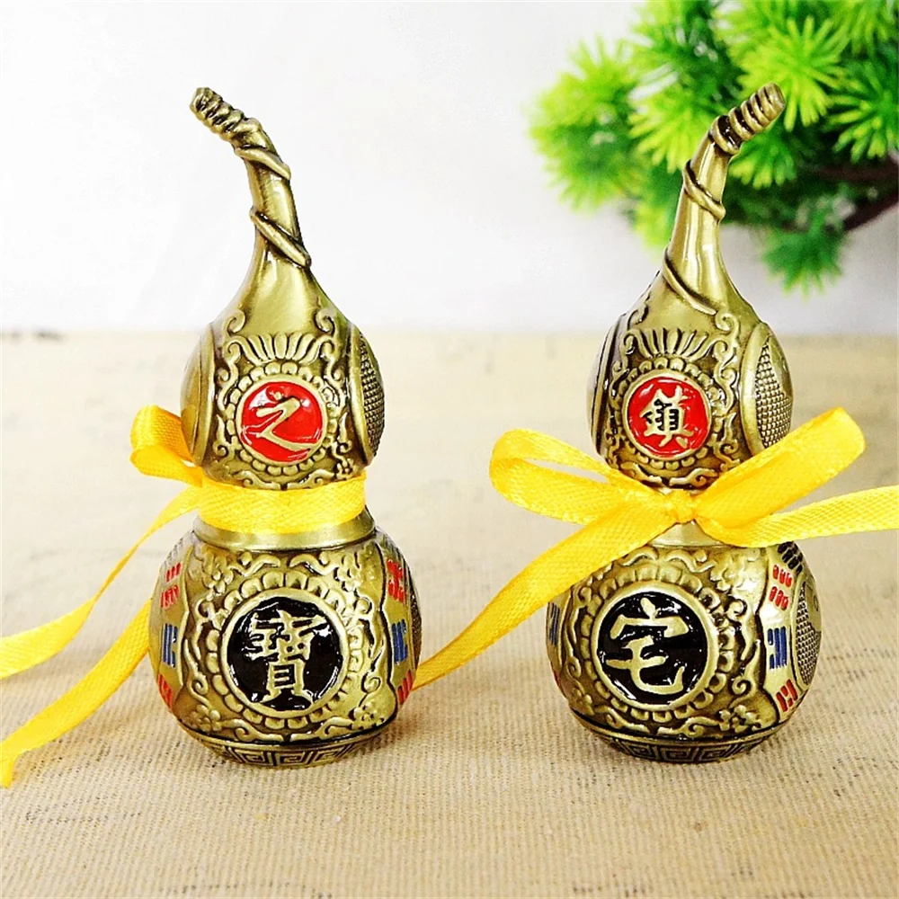 13CM Chinese Feng Shui Decorating Tai Chi Wu Lou Hu Lu Miniaturas Copper Alloy Gourd Amulet Home Decoration Accessories Vintage