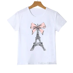 2020 summer tops for girls Pink paris eiffel tower print t shirt girls harajuku kawaii kids clothes ballet dancer t-shirt girls