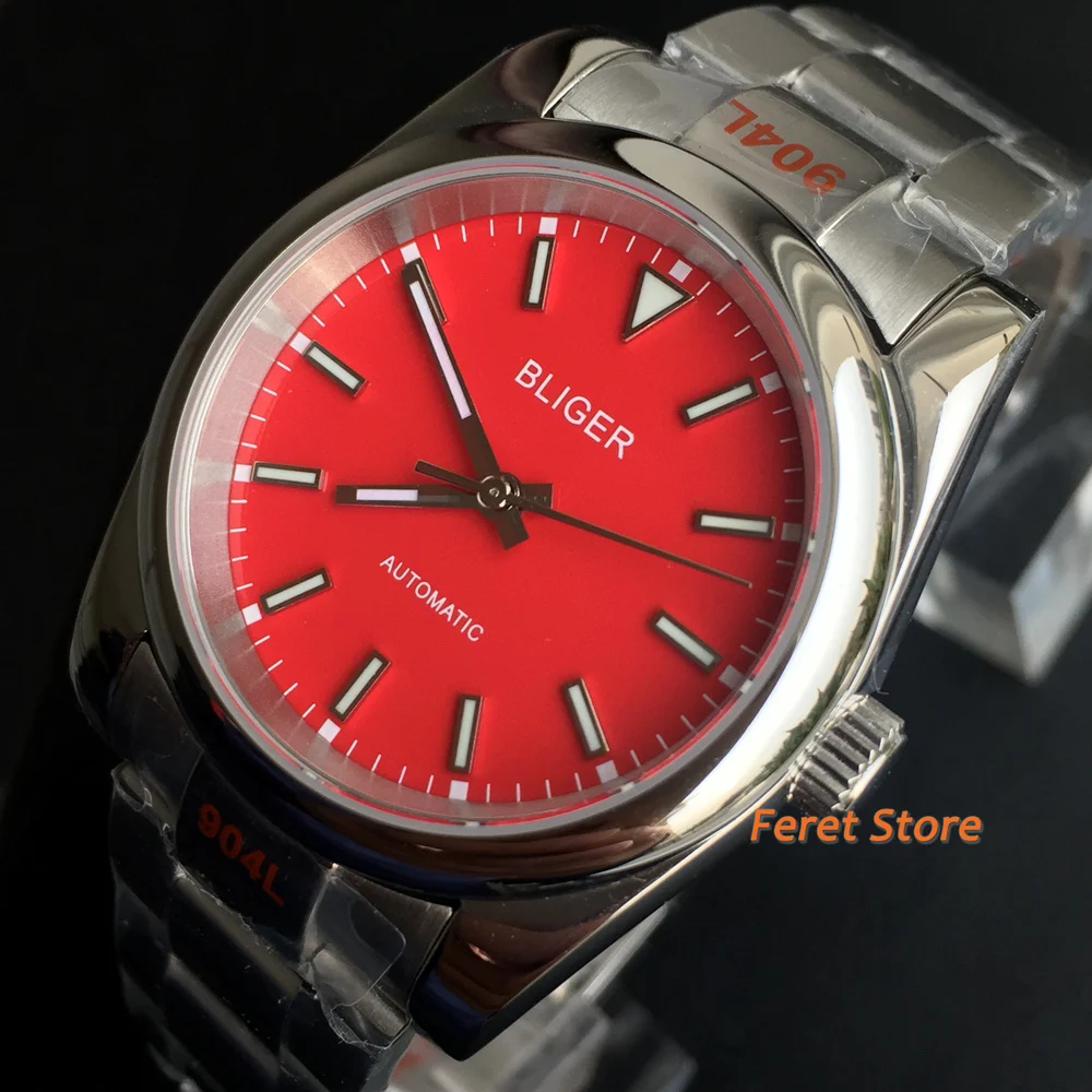 

Bliger New 39mm/36mm men's watch Luminous Red Dial sapphire glass stainless strap NH35 Miyota TP5000 automatic mechanical Watch