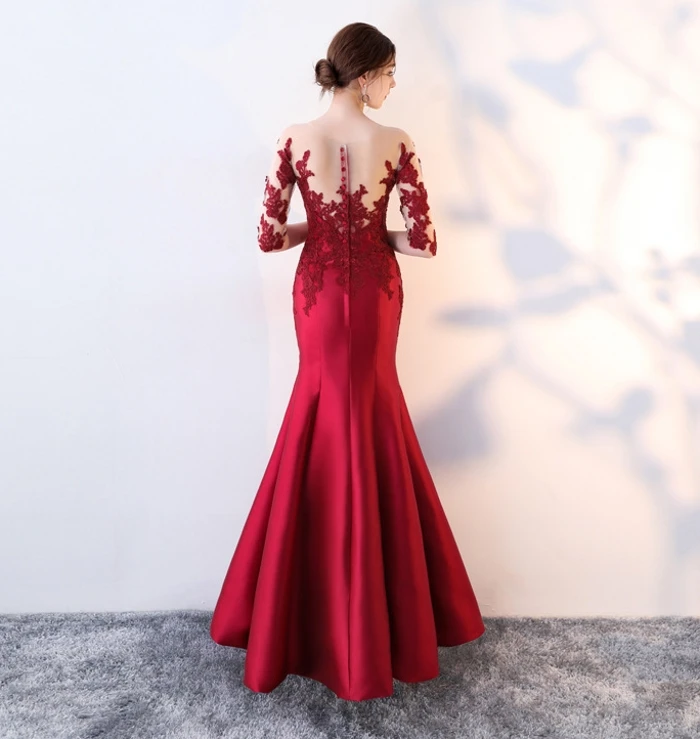 Nieuwe Illusion Hals Mermaid Avondjurk 2020 Wijn Rood Kant Robe De Soiree Longue Prom Formele Jurk Abiye Gece elbisesi