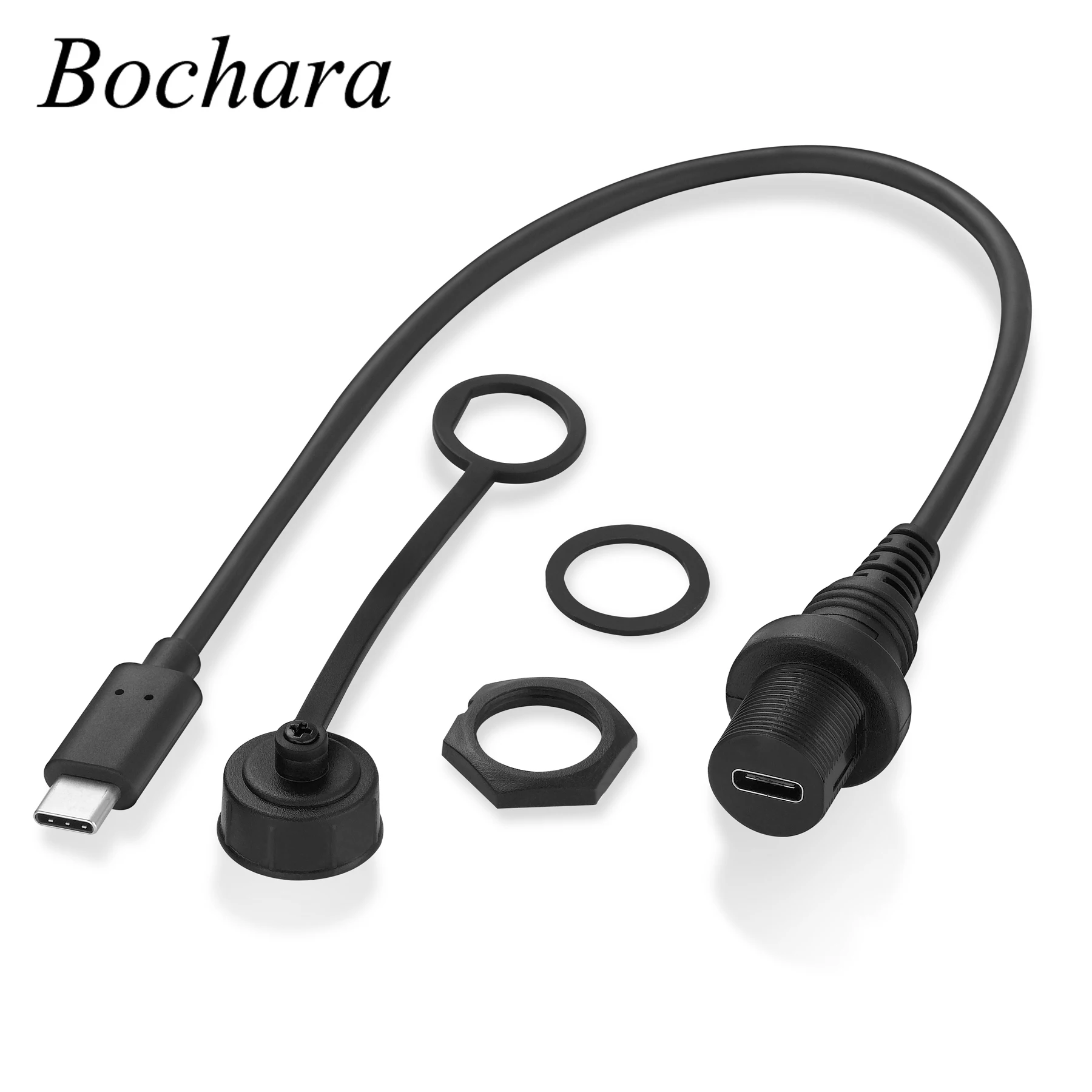 Bochara USB Type C 3.0 2.0 Male to Female Dashboard Flush Panel Mount Extension Cable For Car Truck Boat Motorcycle