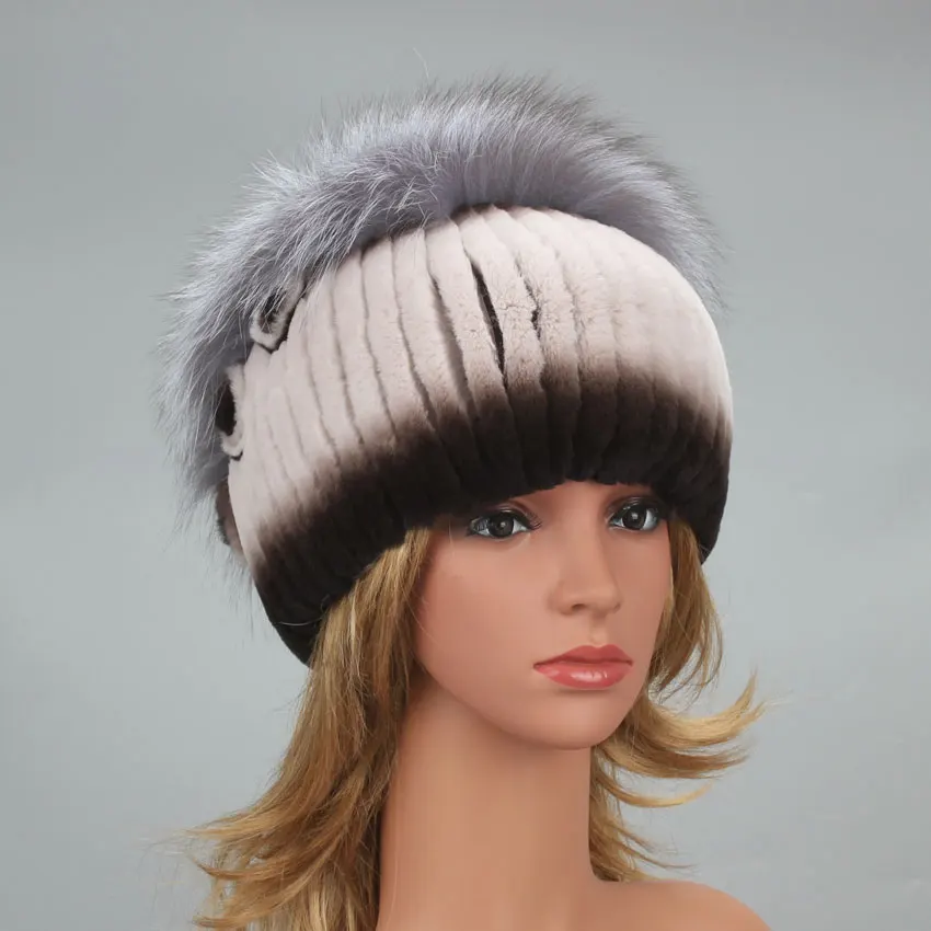 

Женская зимняя меховая шапка, шапка из натурального меха кролика Рекс, новинка, вязаная стильная модная женская шапка из натурального Лисьего цветка