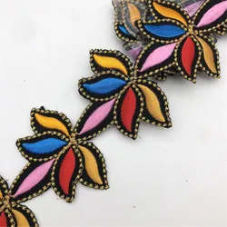 4meter Fashion Iron on flower colorful Lace Ribbon Embroidered Flower Trim Tape Fabric Diy Clothes