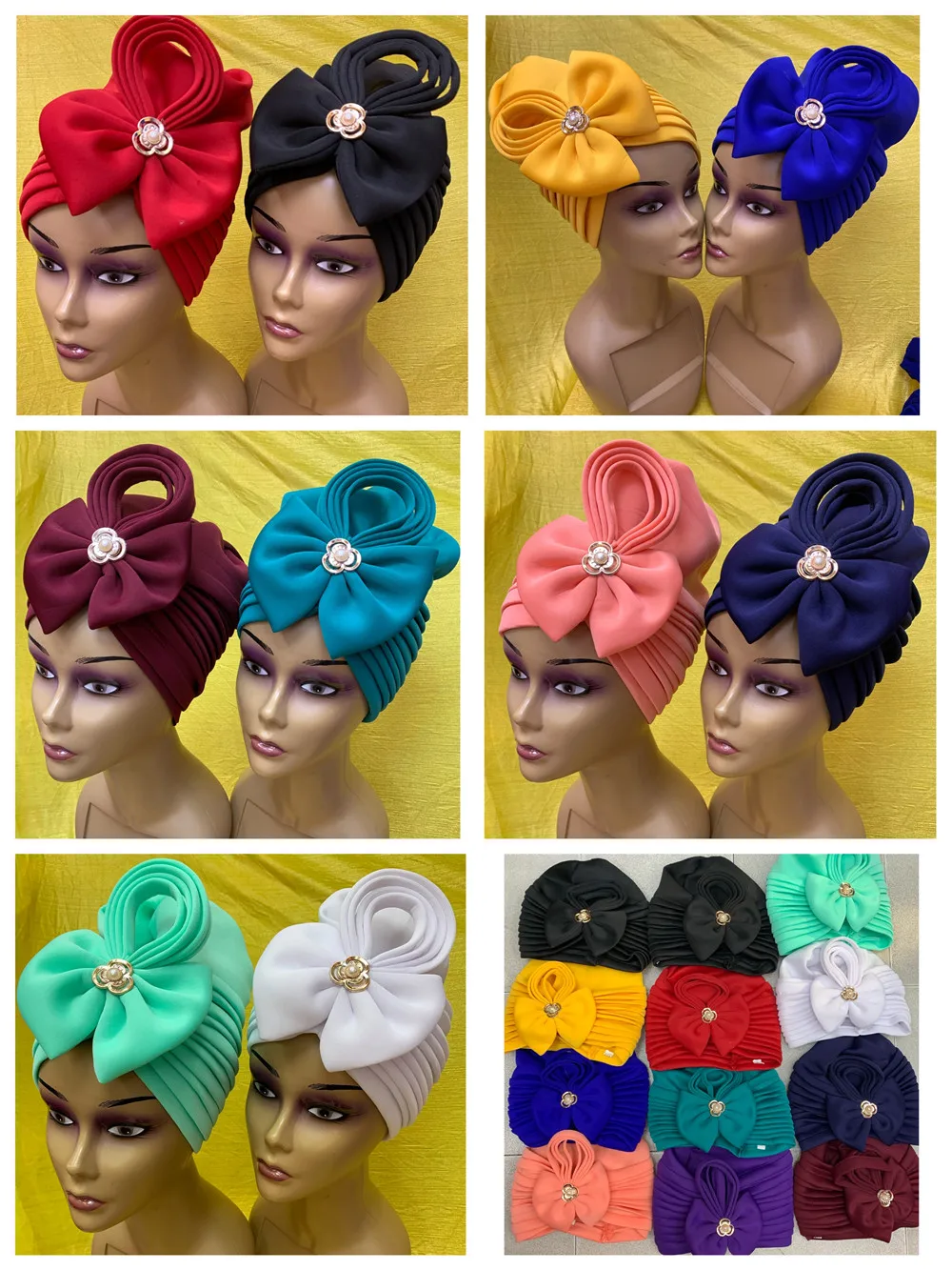 

Women's Hijabs Turban Folds Head Cap Ladies Hair Accessories Muslim Scarf Hat Pretty African Headtie Already Made 12pcs/pack