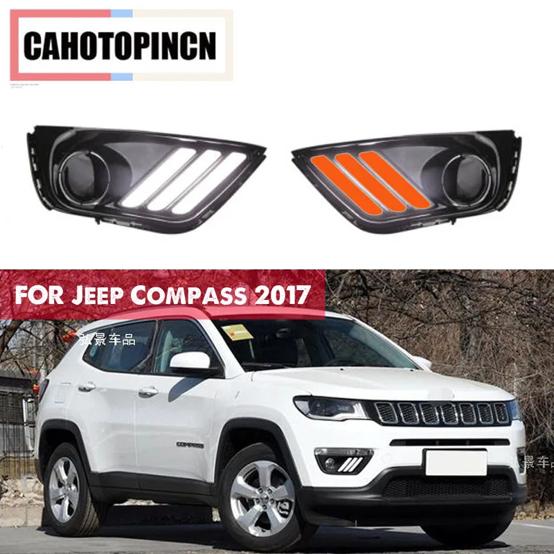 

For Jeep Compass 2016 2017,Turn Yellow Signal Relay 12V Car-styling LED DRL Daytime Running Light Daylight fog lamp cover